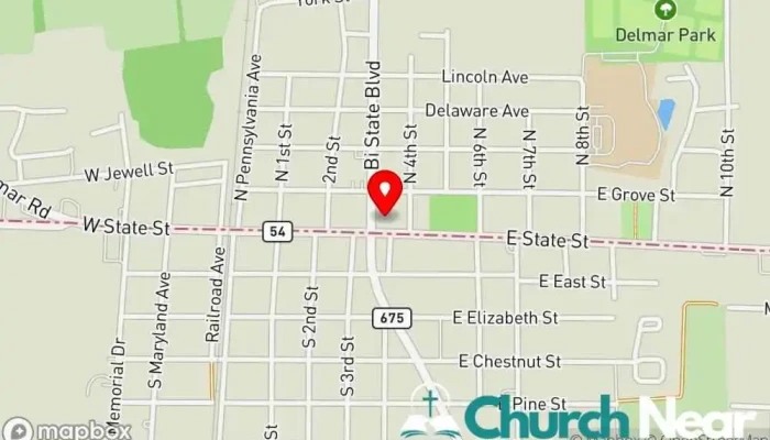 map of Delmar Christian Center Office Church in Delmar
