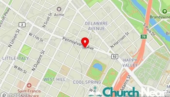 map of The Church of the Holy City Church, Wedding chapel in Wilmington